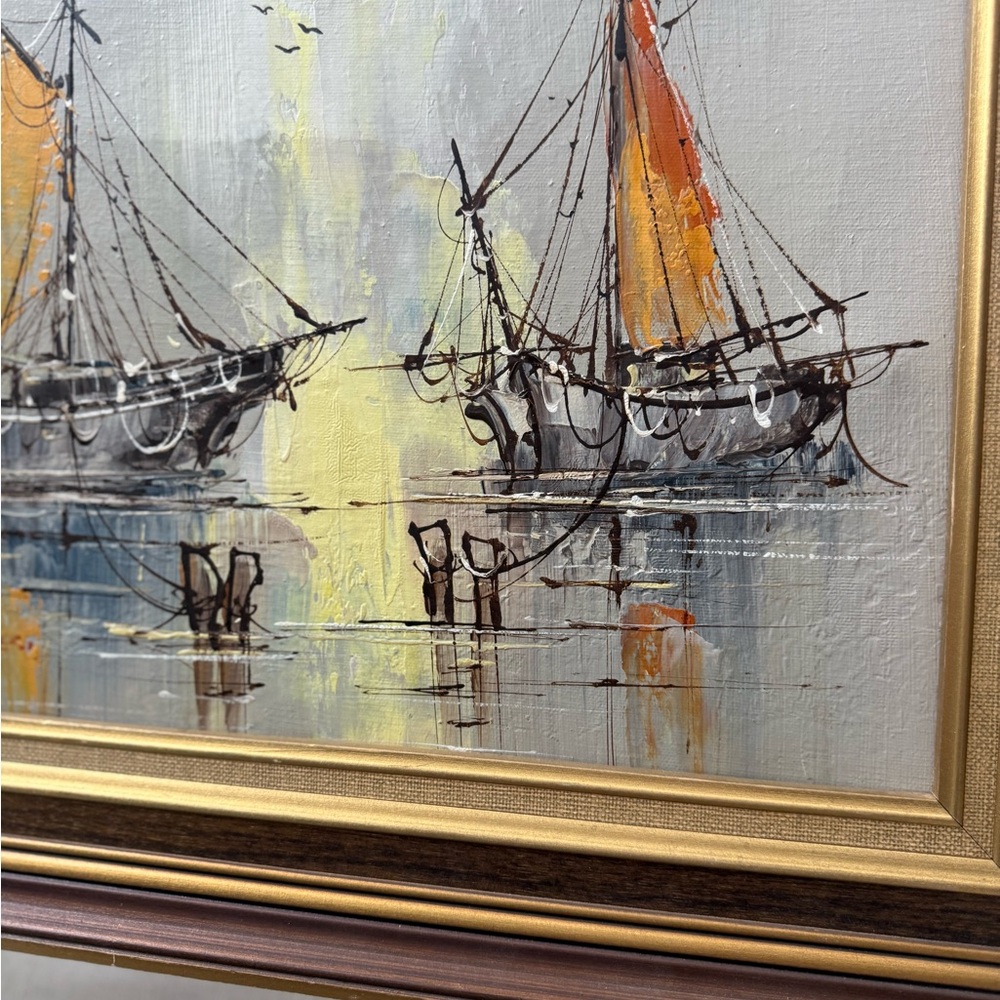 Vintage MCM signed framed Renato Longanesi boat painting - Picture 6 of 10